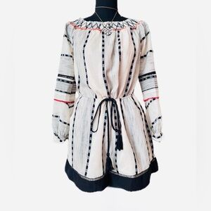 ADELYN RAE ~ Creme, Black and Orange Patterned Romper w/Drawstring Waistline